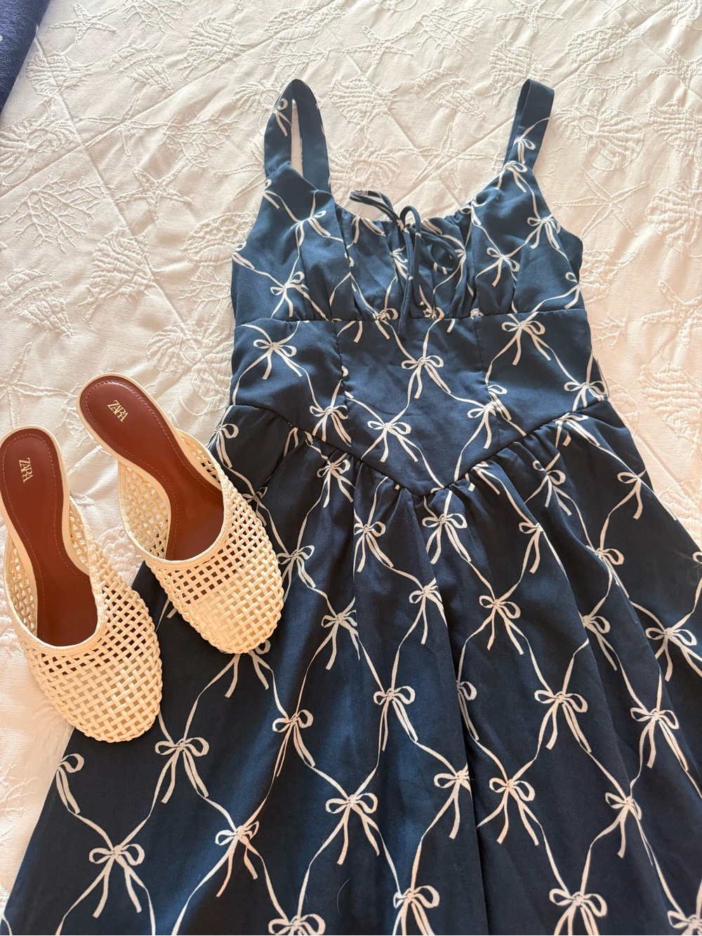 Navy Maxi Dress with White Bow Print